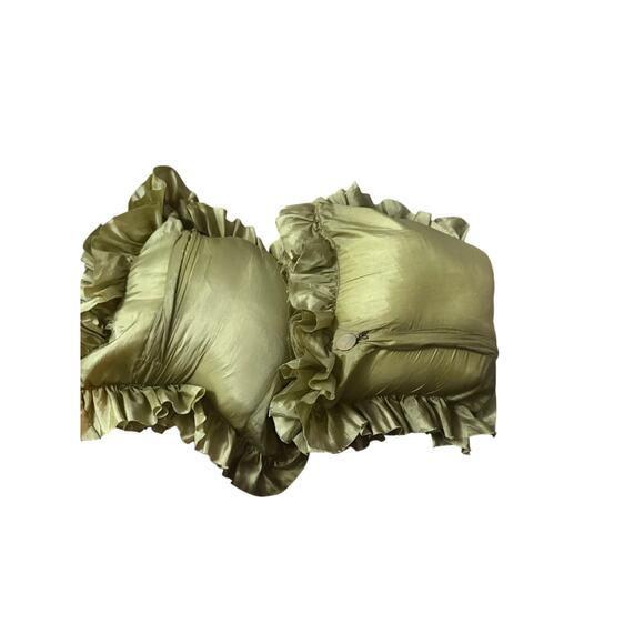 PIER ONE Satin Square Ruffle 16"Sage Green Pillow (2) Luxurious Soft Zip Back - Picture 4 of 6